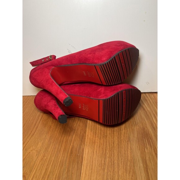 Dimanxi Platform Mary Jane Heels Womens Size 8 Red Faux Suede Ankle Strap Pumps - Picture 9 of 13